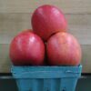 Stacked red nectarines in blue carton