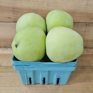 Snapchat-14502912 Four pale green apples in blue basket
