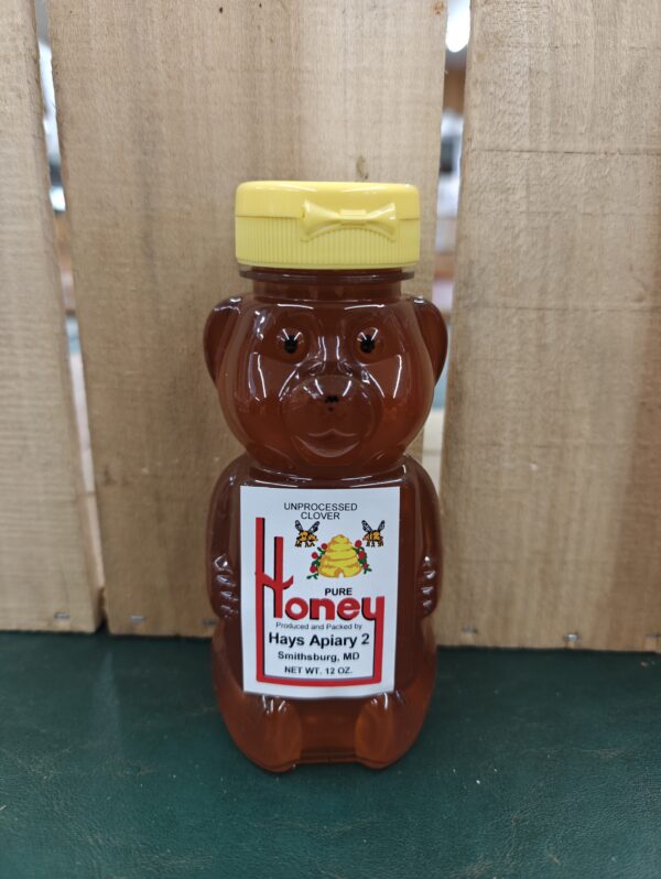 Bear-shaped honey bottle with yellow cap